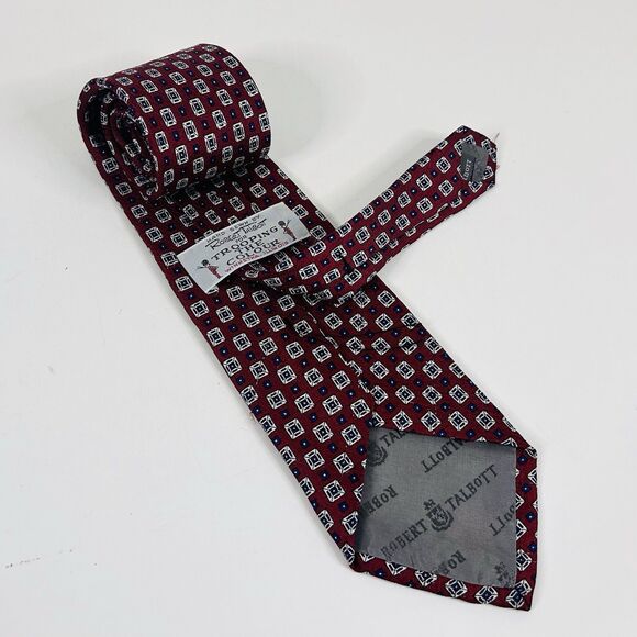 Robert Talbott 100% Silk Necktie Vintage Geometric Red White Blue 3 3/4 x 60 1/4 - Picture 2 of 3